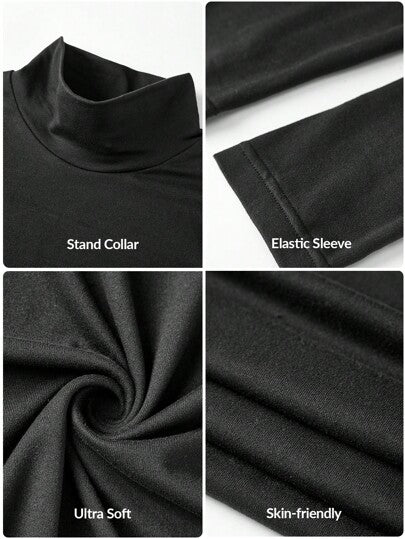 SHEIN BASICS بلوزة تيشيرت بأكمام طويلة وياقة مرتفعة ضيقة عادية مبطنة للنساء