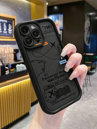 قطعة واحدة من غطاء هاتف أسود مصقول محفور بنمط الطائرة مقاوم للخدش متوافق مع Apple///TECNO/Infinix/Vivo/OPPO