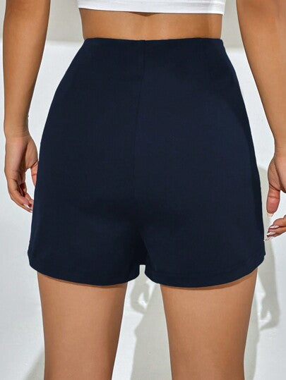 EZwear تنورة سبليت خصر عالي أسود لون سادة، ملابس صيفية