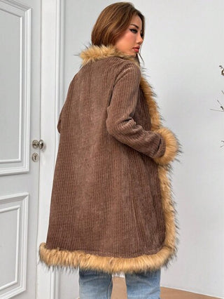 EZwear معطف أنيق طويل مفتوح من الأمام ذو أكمام طويلة ناعمة منسوج من شرائح مختلفة للنساء في الخريف والشتاء