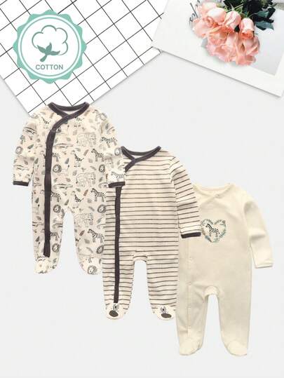 3 قطع ملابس الأطفال الرضع الذكور من 0-12 شهر طباعة حيوان كاجوال كم طويل ناعم ملابس حديثي الولادة خريف وشتاء