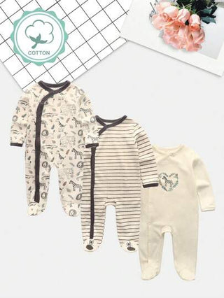 3 قطع ملابس الأطفال الرضع الذكور من 0-12 شهر طباعة حيوان كاجوال كم طويل ناعم ملابس حديثي الولادة خريف وشتاء