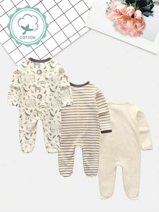 3 قطع ملابس الأطفال الرضع الذكور من 0-12 شهر طباعة حيوان كاجوال كم طويل ناعم ملابس حديثي الولادة خريف وشتاء