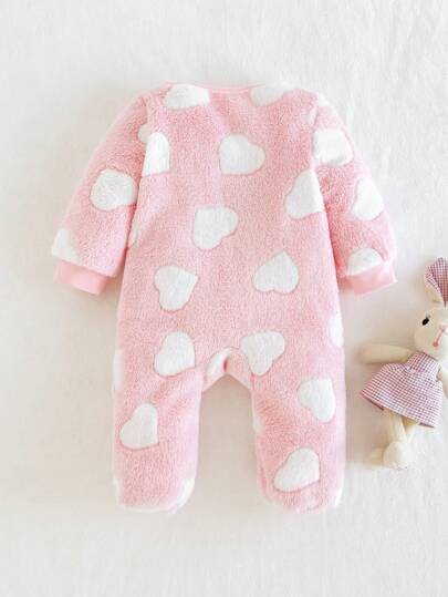 Cozy Pixies جمبسوت صوفية سميكة طويلة الأكمام بياقة مستديرة للرضع للبنات بتصميم قلب