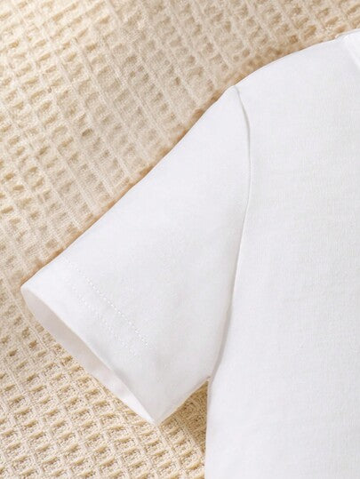 SHEIN رمضان طقم بلوزة مزهرة بأكمام كشكشة وبنطال مخطط للفتاة الصغيرة 2قطعة, مناسب للارتداء في الخارج في الخريف