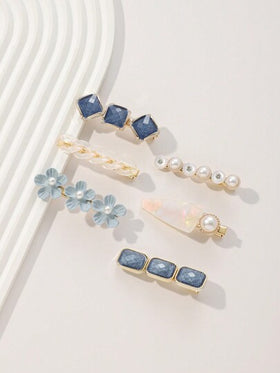 6 قطع مشابك شعر نسائية فاخرة مزينة بأزهار من الصدف متعددة الألوان والخرز الاصطناعي، مشابك شعر مخالب لاستخدام يومي، أغراض مدرسية، إكسسوارات شعر لؤلؤية، ملابس عطلات للمرأة، إكسسوارات للرأس