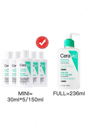 CeraVe منظف رغوي مرطب للوجه 30مل*5/150مل للبشرة الطبيعية إلى الدهنية، ينظف ويزيل الزيت دون الإخلال بالحاجز الحمائي للبشرة مع 3 سيراميدات أساسية، نياسين أميد وحمض هيالورونيك