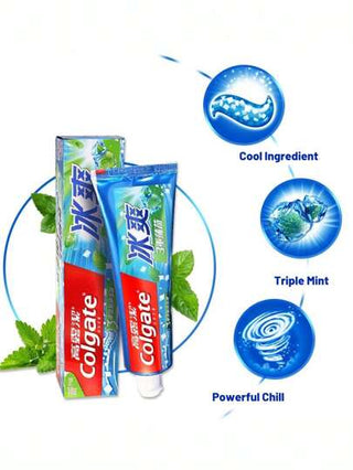 colgate معجون أسنان بنكهة النعناع المبرد الثلاثية، منعش للأنفاس، برودة قوية، مضاد تسوس الأسنان، مقو للأسنان، 1 قطعة (120جرام / 4.23أونصة)