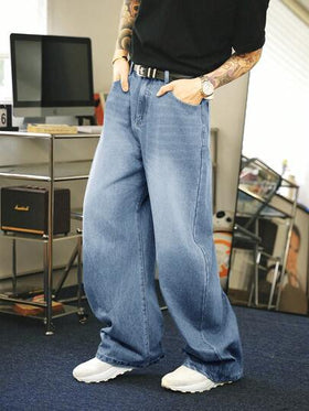 Manfinity Denimwave جينز فضفاض بقصة برميل مغسول بلون أزرق فاتح مهترئ بطراز الشارع الرجالي من حقبة Y2K