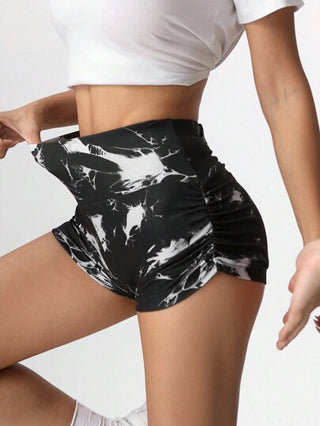 EZwear سروال قصير مطوي بخصر واسع مطبوع بالربط للنساء