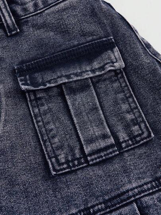 ROMWE Grunge Punk تنورة جينز بجيوب وطية و حاشية تخمير