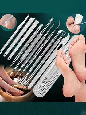 SHEIN طقم عناية بالقدم 10 في 1 ، طقم عناية بالقدم من الفولاذ المقاوم للصدأ للعناية المنزلية والصالونات ، مبرد ، صندوق تخزين محمول متضمن ، طقم سفر OEM ، حقيبة ، منظم ، تخزين