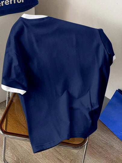 EZwear تي شيرت نسائي فضفاض بياقة دائرية وأكمام قصيرة، جرافيك برازيلي تباين الطرف، بناءً بسيط وعصري لفصل الصيف