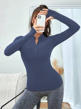 Yoga Basic هوديي سحاب كامل باللون الأحادي أكمام طويلة مع طوق مرتفع للنساء، مناسب للياقة، ناعم ومنفذ للهواء، للاستخدام طوال السنة