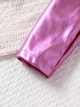 SHEIN Glamorique Kids طقم فستان حفلات مكوّن من 2 قطعة - جاكيت من الجلد الصناعي بلون أحادي أنيقة للفتيات الصغيرات وفستان منفذ مرقع بنجوم وقمر من نسيج شبكي مافض, خريفي