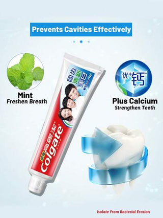 colgate طقم واحد، معجون أسنان بنكهة النعناع معزز بالكالسيوم للحماية من التجاويف الفائقة، يقوي الأسنان ، ينتعش النفس، أبيض متلألئ، مضاد للتجاويف (90جم/3.17أونصة)