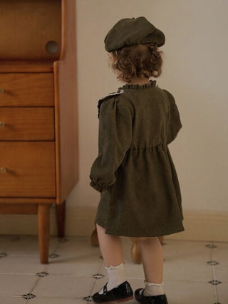 فساتين بيبي Vintaside Kids فستان كم طويل لفتاة رضيع مزين بقبعة بيريه ذات أكمام منتفخة وياقة مكشكشة, ربيع/خريف