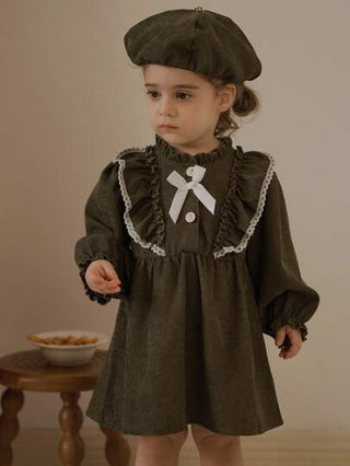 فساتين بيبي Vintaside Kids فستان كم طويل لفتاة رضيع مزين بقبعة بيريه ذات أكمام منتفخة وياقة مكشكشة, ربيع/خريف