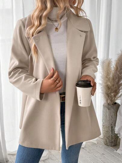 EMERY ROSE معطف أنيق للسيدات بأكمام طويلة ذو إغلاق مزدوج