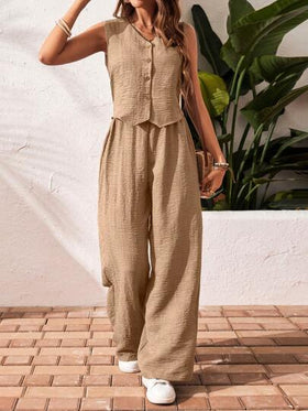 SHEIN Frenchy بدلة رياضية فضفاضة عادية للنساء في الصيف تتكون من سترة بقصة واحدة وبنطال ساق واسعة