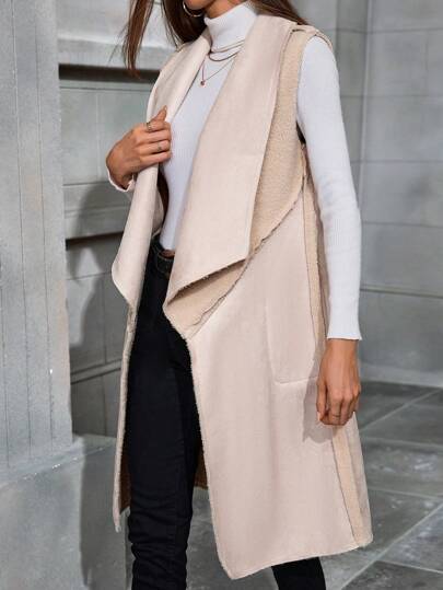 SHEIN LUNE جاكيت عادية بدون أكمام وياقة كبيرة للنساء