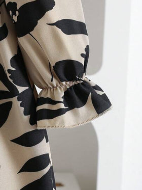 SHEIN Elladie kids فستان متوسط الطول بخصر مربوط وأكمام منتفخة بطبعة زهور فرنسية كلاسيكية، فضفاض وقصير، مناسب للربيع والخريف