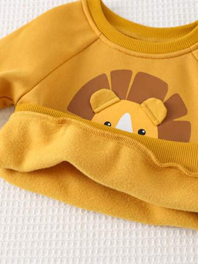 Cozy Pixies طقم فستان قميص أكمام طويلة بغطاء رأس وبنطلون رباط بنمط أسد رضيع 2 قطعة