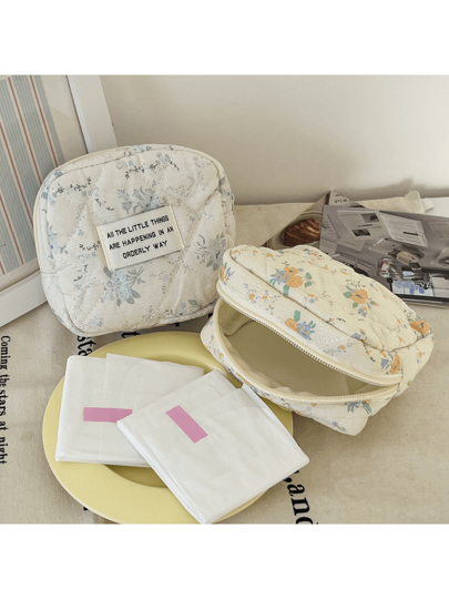 1 قطعة غلاف لفوط الصحية بطبعة زهور دقيقة، حقيبة مستحضرات تجميل مربعة صغيرة ناعمة بطراز كوري، حقيبة مكياج محمولة متعددة الوظائف ، باللون الأزرق المحيطي لحفظ المستحضرات أثناء السفر ،حقيبة مكياج،حقيبة مستحضرات تجميل ،منظم للعطلة،منظم مكياج كبير السعة،صندو...
