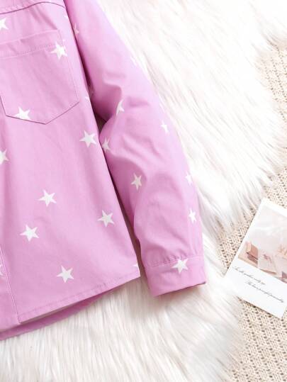 SHEIN يتضمن جاكيت مطبوعة بنجمة بحرية فضفاضة غير رسمية للفتيات المراهقات ، الخريف