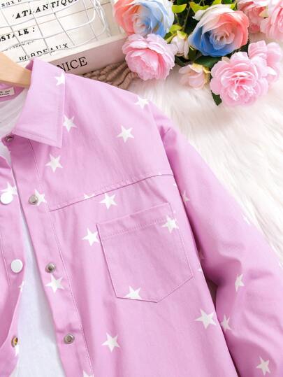 SHEIN يتضمن جاكيت مطبوعة بنجمة بحرية فضفاضة غير رسمية للفتيات المراهقات ، الخريف