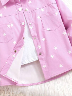 SHEIN يتضمن جاكيت مطبوعة بنجمة بحرية فضفاضة غير رسمية للفتيات المراهقات ، الخريف