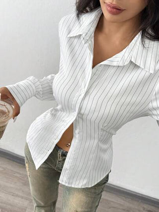 EZwear قميص خصر مخطط كاجوال للنساء في الربيع/الخريف