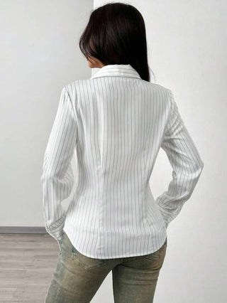 EZwear قميص خصر مخطط كاجوال للنساء في الربيع/الخريف
