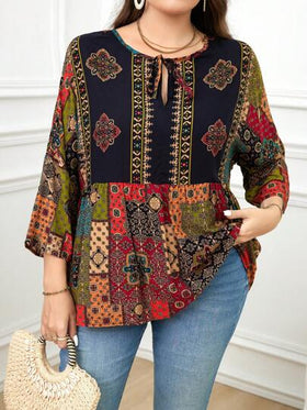 SHEIN ملابس علوية كاجوال طباعة زهور عتيقة للمقاسات الكبيرة