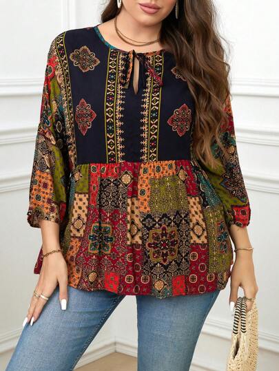 SHEIN ملابس علوية كاجوال طباعة زهور عتيقة للمقاسات الكبيرة