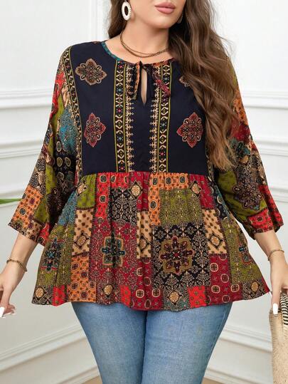 SHEIN ملابس علوية كاجوال طباعة زهور عتيقة للمقاسات الكبيرة