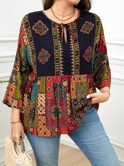 SHEIN ملابس علوية كاجوال طباعة زهور عتيقة للمقاسات الكبيرة