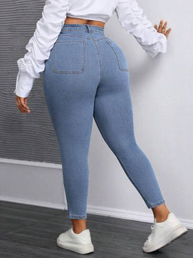 SHEIN SXY بناطيل جينز كاجوال بسيطة لون سادة للنساء بمقاسات كبيرة