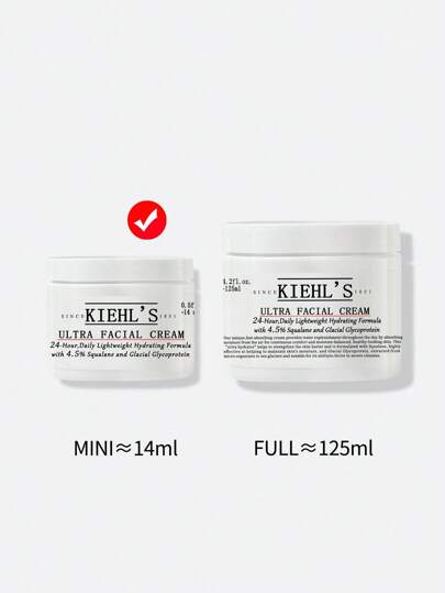 Kiehl's كريم الوجه الخفيف المرطب من كيلز 24 ساعة - مع 4.5٪ من مادة السكوالين و الجليكوبروتين القطبي، 0.5 أونصة سائلة/ 14 مل الحجم الصغير (يتم الشحن عشوائيًا بالإصدارين الجديد والقديم)