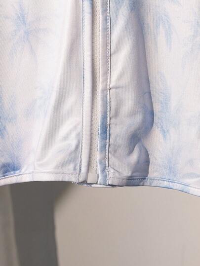 جاكيت كاجوال للفتيات بسحاب وقبعة مطبوعة بأشجار النخيل الزرقاء والبيضاء ، صيف