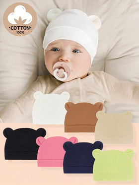 قبعة قطنية بأذن الدب للأطفال الرضع قطعة واحدة، قبعة مستشفى للمواليد الجدد، قبعة طفل بسيطة دافئة وشاملة، مناسبة للاستخدام اليومي للأولاد والبنات