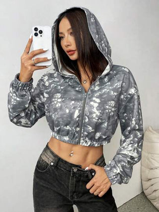Flirla البلوفر ذو الأكمام الطويلة القصير مع سحاب أمامي, الملابس اليومية الكاجوال