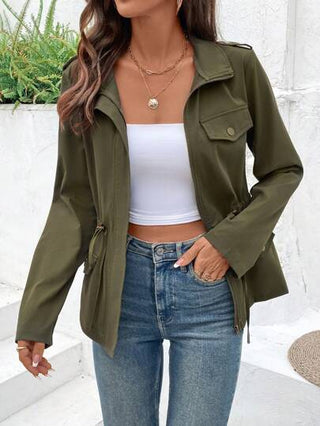 EMERY ROSE جاكيت مضغوطة طويلة الأكمام بياقة عالية مزودة بسحاب