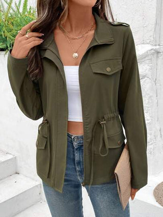 EMERY ROSE جاكيت مضغوطة طويلة الأكمام بياقة عالية مزودة بسحاب