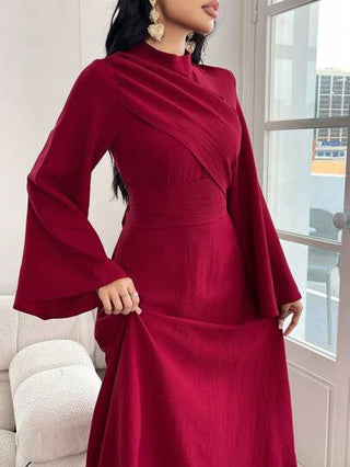 فساتين حريمي Modelyn فستان كاجوال طويل بسيط مع أكمام طويلة و ياقة عمودية و ذيل مطوي، فساتين سهرة طويلة للنساء