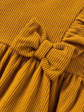 فساتين بيبي Cozy Pixies فستان طويل الأكمام أحادي اللون مع كشكش على الذيل لفتاة رضيعة ملابس خريفية ياقة مستديرة كاجوال