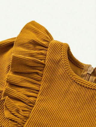 فساتين بيبي Cozy Pixies فستان طويل الأكمام أحادي اللون مع كشكش على الذيل لفتاة رضيعة ملابس خريفية ياقة مستديرة كاجوال