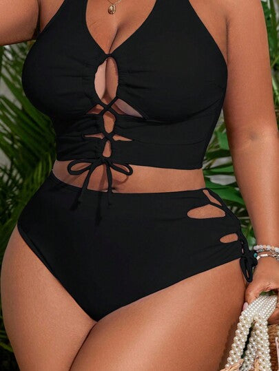 SHEIN Slayr CURVE قطعة سفلية للملابس السباحة الحريرية الجريئة المقاس الكبير مع فتحات جانبية وتعقيب