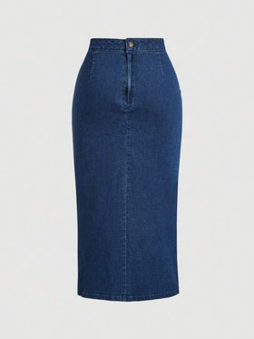 SHEIN MOD تنورة جينز قصيرة يومية ربطة بسيطة ذات لون واحد للنساء