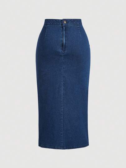 SHEIN MOD تنورة جينز قصيرة يومية ربطة بسيطة ذات لون واحد للنساء